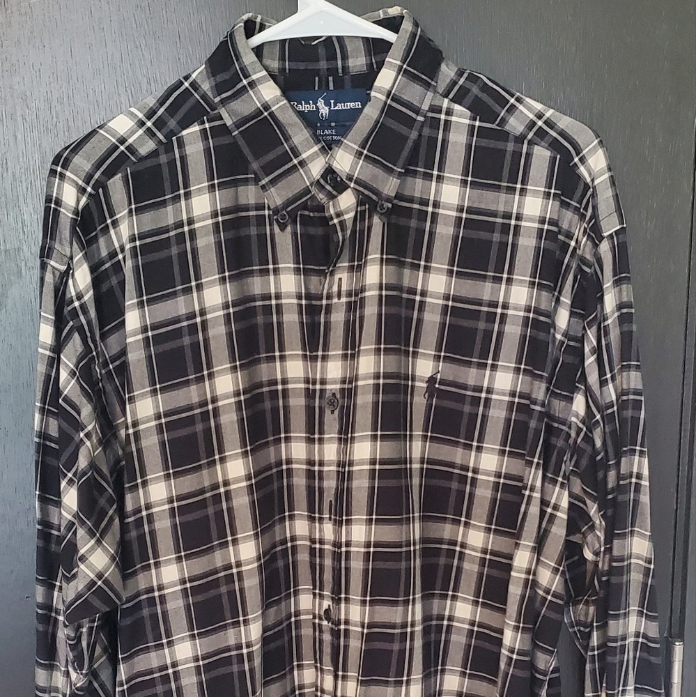 Ralph Lauren Blake Shirt Large Black Plaid Button Down Long Sleeve